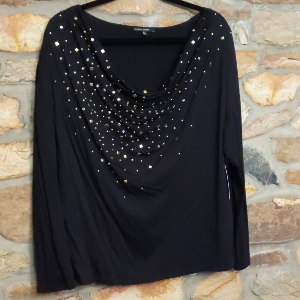 Chaus sport black cowl neck cotton shirt